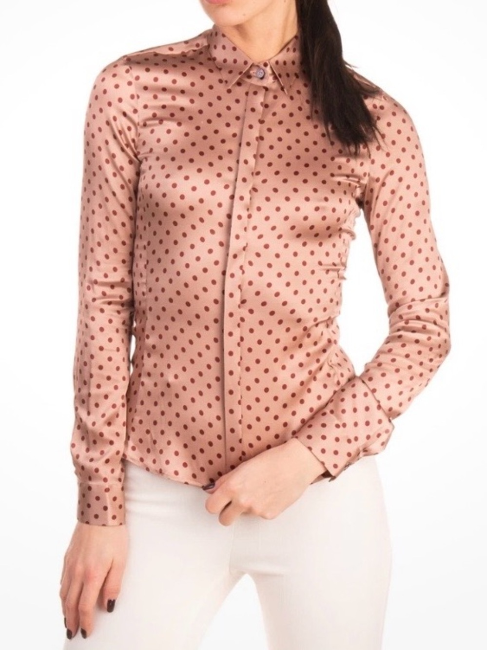 Caliban Polkadot Button Down Blouse